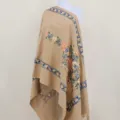 Elegant embroidered floral winter cashmere feel shawl scarf warm fringe cape for women - Camel