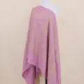 Pink cashmere feel scarf, elegant gold paisley embroidered winter warm shawl cape for women - Lotus Pink