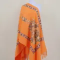 Orange embroidered cashmere feel shawl winter warm ethnic fringe long scarf cape cloak - Orange