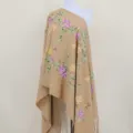 Imitation cashmere embroidered floral long scarf boho style warm winter shawl cloak for women. - Camel