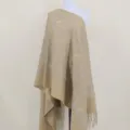 Beige cashmere feel shawl scarf with gold paisley embroidery and elegant fringe trim design. - Khaki