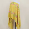 Women's yellow imitation cashmere embroidered tassel shawl ethnic style warm cape scarf - Yellow