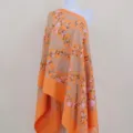 Orange embroidered cashmere feel winter scarf elegant floral shawl cozy ethnic warm cape - Orange