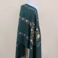 Dark green embroidered floral cashmere feel shawl ethnic style warm winter cape scarf for gift - Dark Green