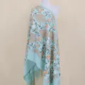 Light blue imitation cashmere embroidered floral shawl scarf, warm winter winter accessory. - Light Green