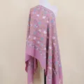Pink embroidered imitation cashmere shawl scarf variant, elegant floral design fringe accessory. - Lotus Pink