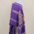 Purple imitation cashmere shawl with elegant floral embroidery and fringes, warm winter cape. - Purple