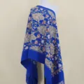 Blue imitation cashmere embroidered scarf shawl with floral pattern and tassels for winter warmth. - Sapphire Blue