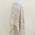 Cozy beige imitation cashmere scarf with exquisite floral embroidery, ethnic warm shawl. - Khaki