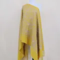 Elegant yellow paisley embroidered cashmere feel tassel shawl winter warm ethnic cape scarf. - Yellow