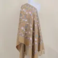 Imitation cashmere embroidered scarf shawl, camel floral fringe cape for women warm winter. - Camel