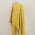 Yellow cashmere-feel embroidered shawl ethnic style warm winter women floral wrap fringe scarf - Yellow