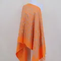 Elegant orange cashmere feel paisley embroidered shawl warm ethnic cape scarf for women - Orange