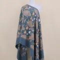 Imitation cashmere 350g embroidery scarf shawl ethnic style warm winter women apparel wear - Aqua