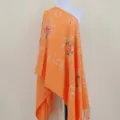 Orange embroidered cashmere feel shawl winter warm fringe tassel ethnic style scarf - Orange