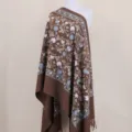 Brown cashmere-feel embroidered scarf warm winter shawl ethnic floral wrap long cape for women - Coffee