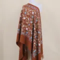 Cashmere feel winter warm embroidered ginkgo leaf shawl ethnic style long scarf cape - Caramel color