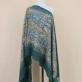 Dark green cashmere-feel paisley embroidered scarf, ethnic style warm shawl cape for women. - Dark Green