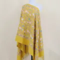 Yellow cashmere-feel embroidered floral shawl, ethnic style warm tassel cape for winter. - Yellow