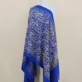 Blue cashmere feel paisley embroidered shawl winter warm cape women fashion scarf - Sapphire Blue