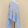 Light blue cashmere-feel paisley shawl with gold embroidery, elegant winter warm scarf cape. - Light Blue