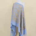 Light blue imitation cashmere shawl with gold paisley embroidery, elegant fringe design scarf. - Light Blue