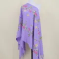 Purple cashmere feel embroidered floral fringe shawl warm long winter scarf ethnic style cape. - Light Purple
