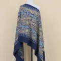 Navy blue paisley embroidered imitation cashmere women winter warm shawl scarf accessory - Navy Blue