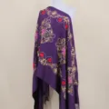 Ethnic embroidered cashmere-feel shawl scarf winter warm floral cape for travel - Purple