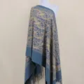 Blue cashmere feel paisley embroidered scarf, elegant ethnic winter warm shawl cape for women. - Aqua