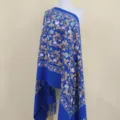 Royal blue imitation cashmere embroidered scarf shawl with elegant floral ginkgo leaf design. - Sapphire Blue