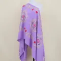 Purple cashmere feel embroidered floral shawl wrap fringe cape for women winter warmth - Light Purple