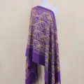 Elegant purple cashmere-feel winter shawl with gold paisley embroidery. Warm ethnic cape. - Purple