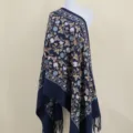 Navy blue imitation cashmere embroidered scarf shawl, ethnic floral fringe warm winter cape. - Navy Blue