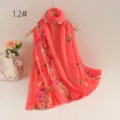 Lightweight cotton linen embroidered floral scarf ethnic style sunscreen shawl wrap for women - 12#