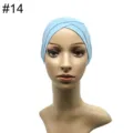 Hellblaue Kreuz-Wickel-Innenkappe Detailansicht, weicher Modal-Stretch Hijab Mützen Stoff nah. - Hellblau