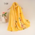 Lightweight breathable embroidered floral scarf, soft cotton linen shawl for women sun protection. - 14#