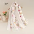 Lightweight cotton linen embroidered scarf for women, soft floral ethnic style shawl. - 16#