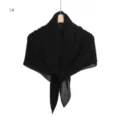 Black pleated chiffon square scarf with silver shimmer detail, lightweight sun protection shawl. - Style 1