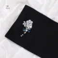 Exquisite handmade rhinestone flower brooch attached to elegant black chiffon scarf accessory. - Black / 1.8m