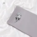 Grey chiffon scarf detail showcasing exquisite handmade rhinestone floral and dragonfly embellishment. - 3# / 1.8m