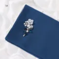 Solid blue chiffon scarf with exquisite rhinestones handmade flower dragonfly design. - 5# / 1.8m