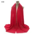 Red chiffon scarf detail view, lightweight bubble fabric, elegant draped shawl texture. - #39 Pattern