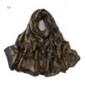 Details of the black gold foil leaf pleated long scarf for women, soft and breathable. - Black