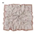 Floral print square silk scarf with wavy laser cut edges, ideal for daily stylish wear. - Pattern #2