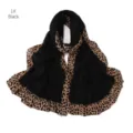 Mode automne hiver écharpe longue plissée avec bord imprimé léopard châle doux et chaud - Noir
