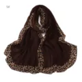 Écharpe châle longue en coton lin doux à bord imprimé léopard plissé automne hiver. - Couleur 5