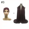 Modal stretchy under cap and scarf set detail view cross front design dark brown color - No.3 (Dark Brown)
