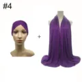 Modal stretch turban cap and plus size scarf set, front cross Muslim hijab head wrap purple. - No. 4 (Purple)