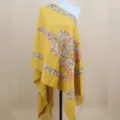 Gelber Fake-Kaschmir bestickter Damen Schal, ethnischer Blumen Winter warmer Umhang Variante. - Gelb / 200cm